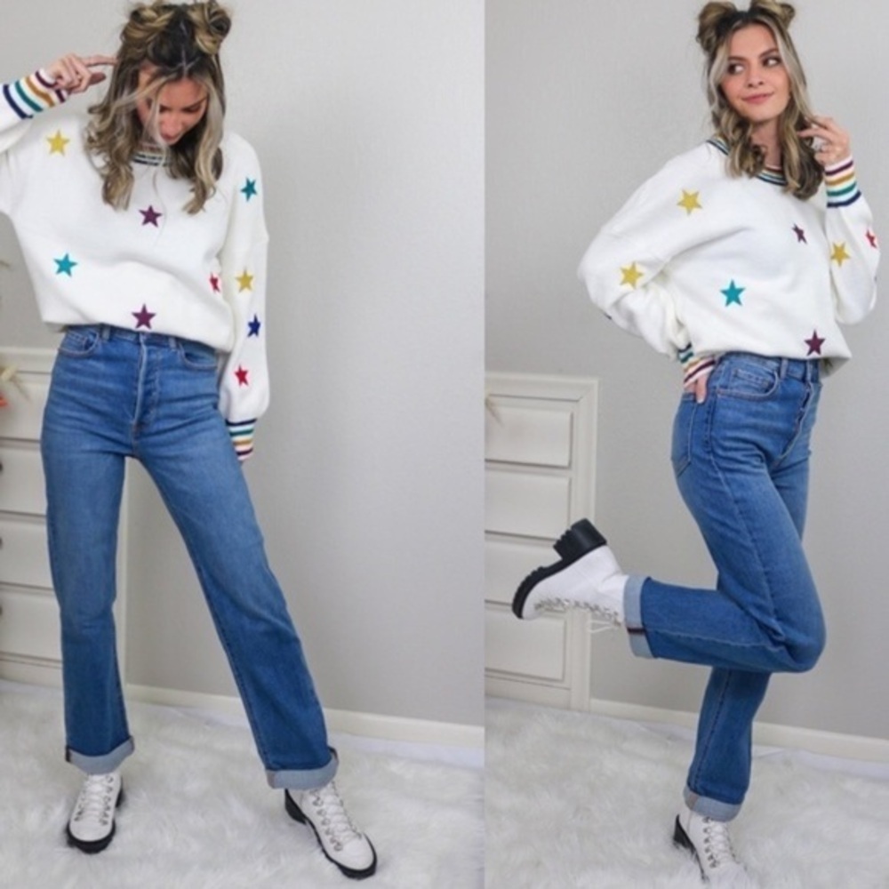 Stars Embroidered Rainbow Sweater Collection by Cezele Small